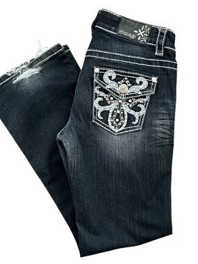 Y2K “Premium” Dark Wash Mid Rise Bootcut Style Embroidered Denim Jeans